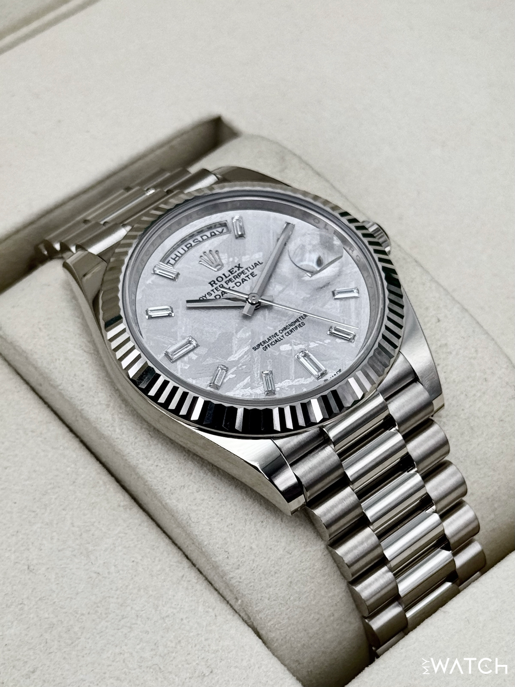 NEW 2026 Rolex Day-Date 40mm 228239 Presidential White Gold Meteorite Diamond Dial