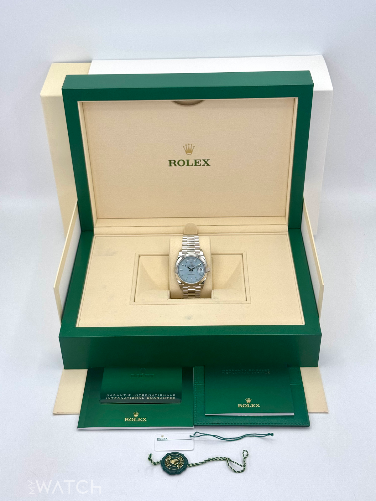 NEW 2024 Rolex Day-Date 40mm 228206 Platinum Blue Motif Dial