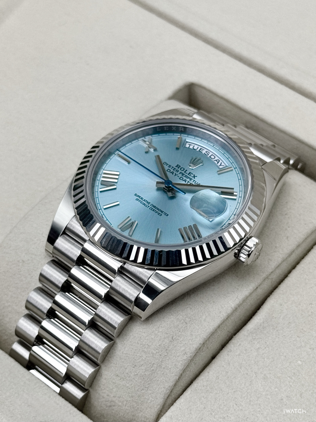 NEW 2026 Rolex Day-Date Platinum 40mm 228236 Ice Blue Roman Dial