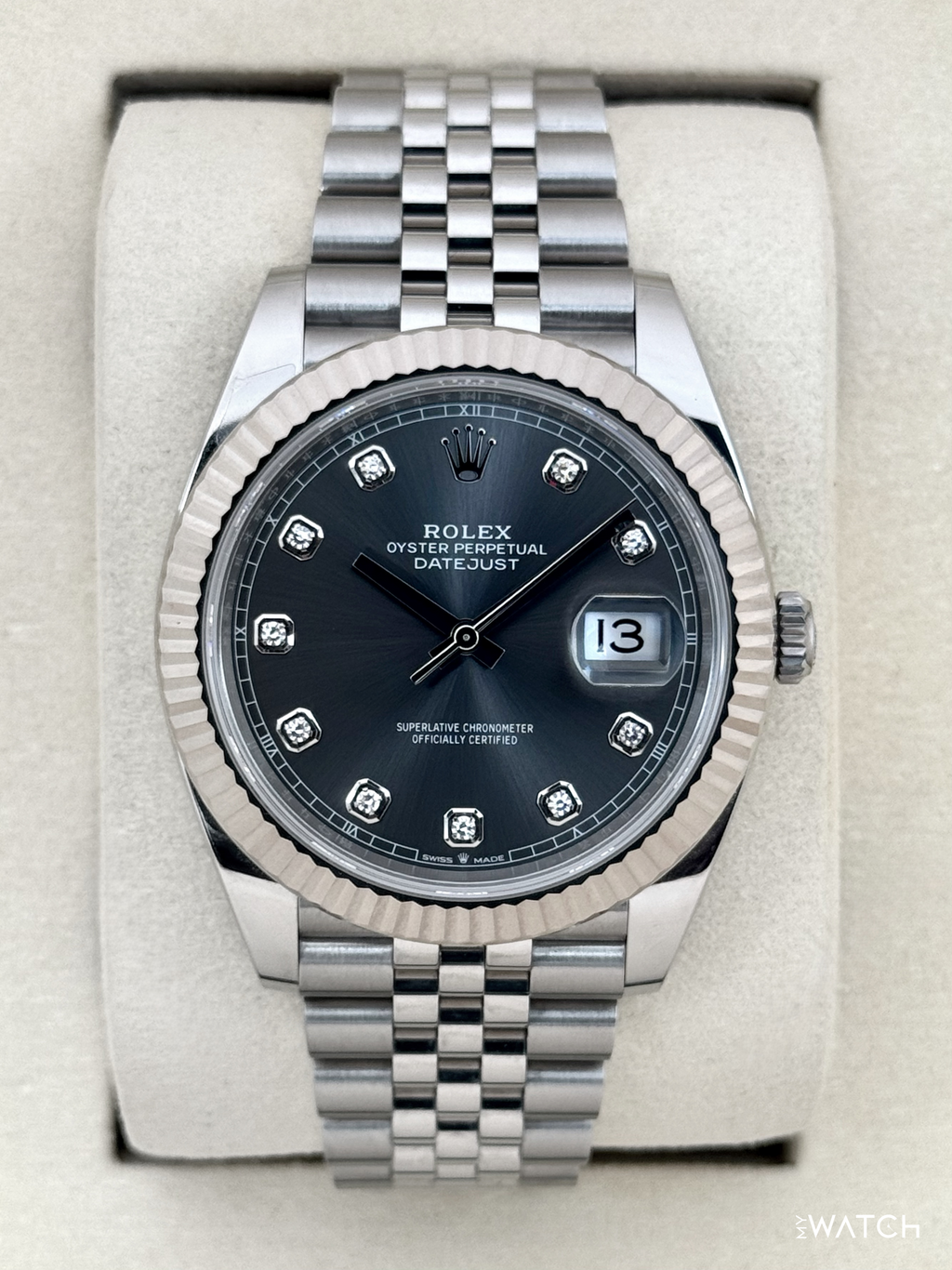2025 Rolex Datejust 41mm 126334 Stainless Steel Jubilee Rhodium Diamond Dial