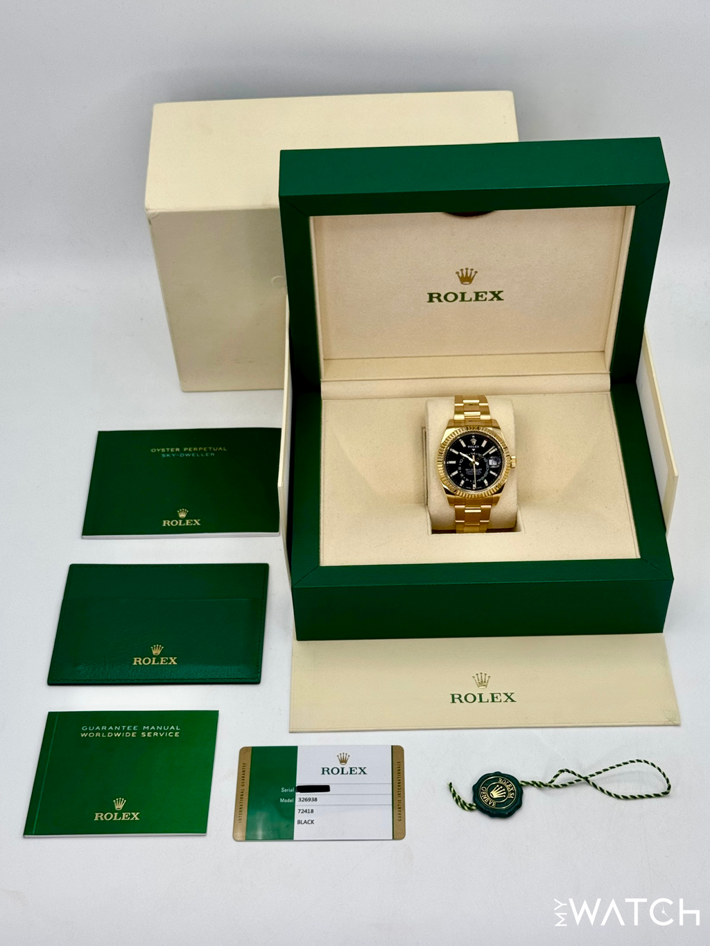 2019 Rolex Sky-Dweller 42mm 326938 18K Yellow Gold Oyster Black Dial