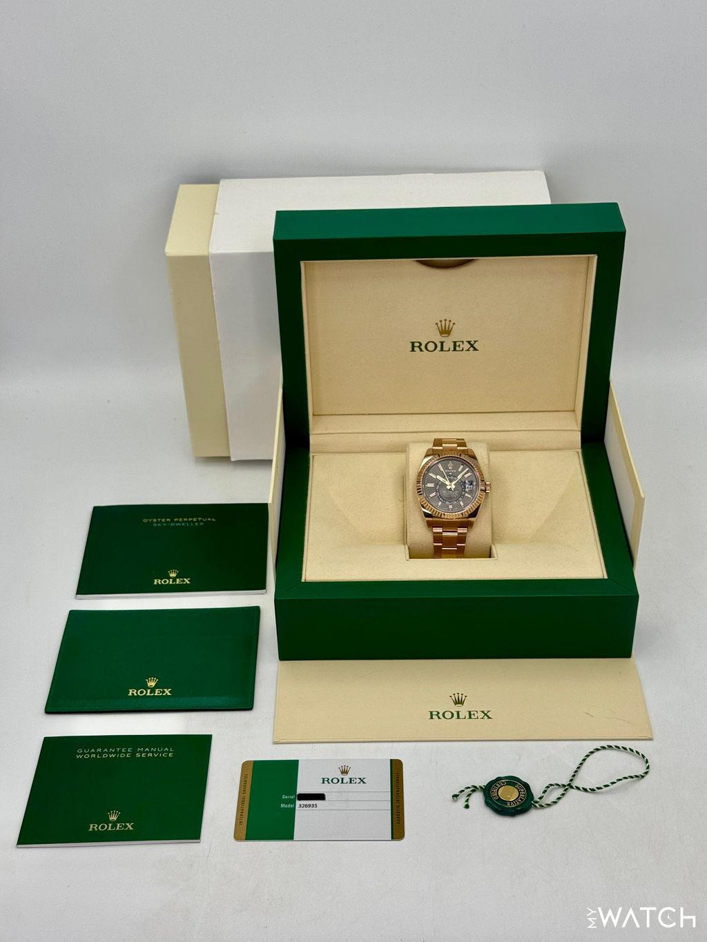 2019 Rolex Sky-Dweller 42mm 326935 Rose Gold Oyster Rhodium Dial