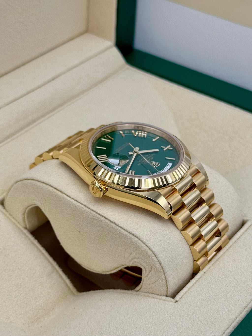 2023 Rolex Day-Date 40mm 228238 Arabic Calendar Green Dial