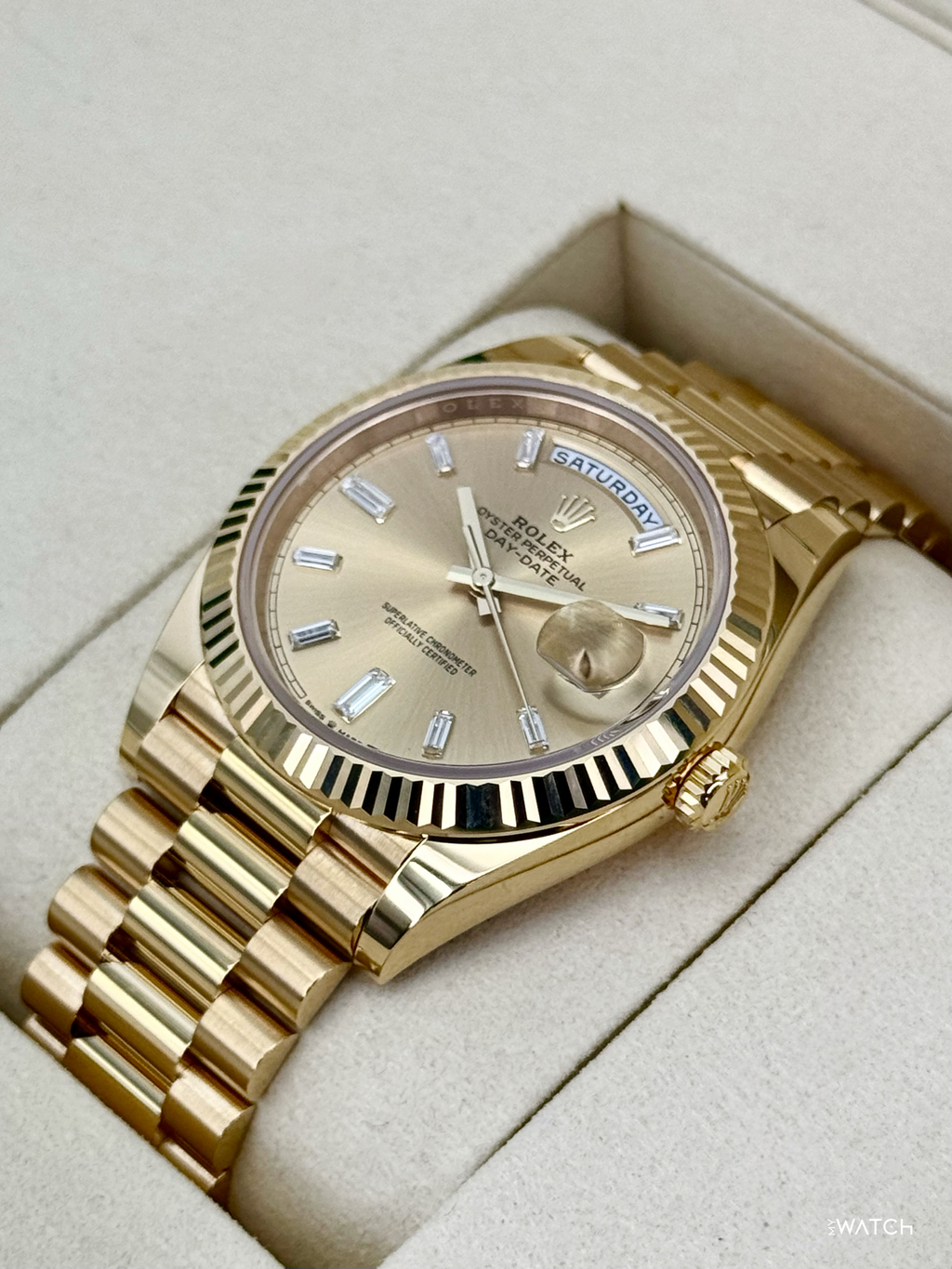 NEW 2026 Rolex Day-Date 40mm 228238 Champagne Diamond Baguette Dial