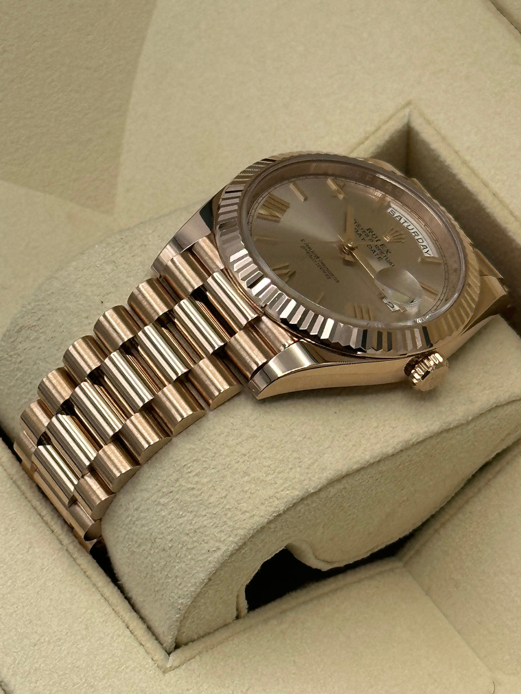 2021 Rolex Day-Date 40mm 228235 Presidential Rose Gold Sundust Dial
