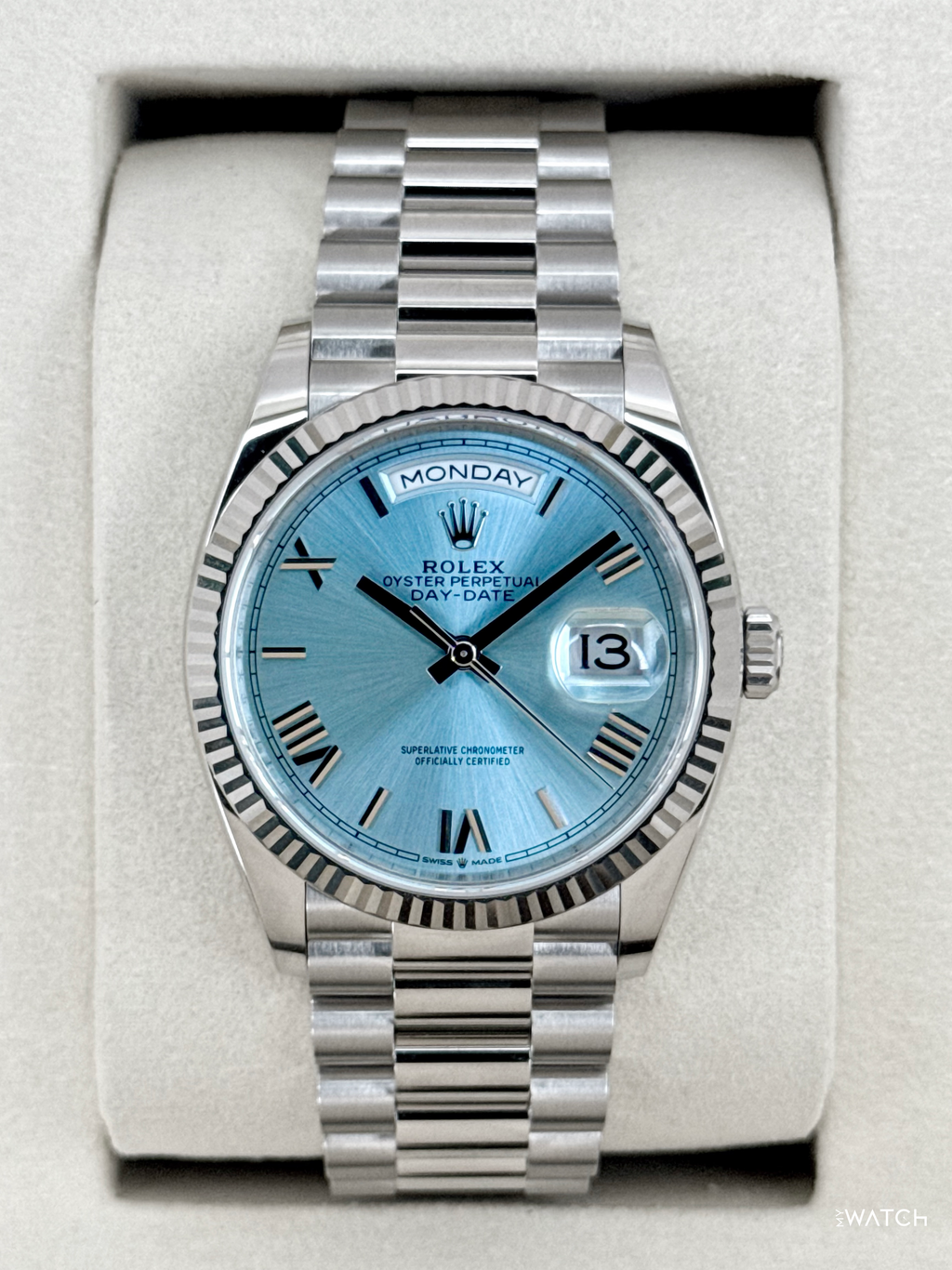 NEW 2026 Rolex Day-Date Platinum 36mm 128236 Ice Blue Roman Dial