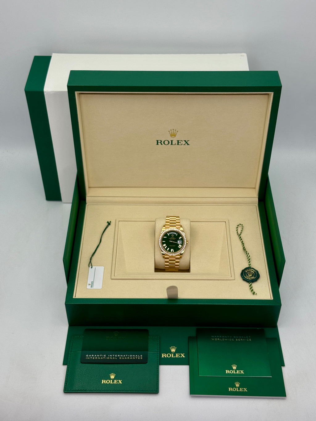NEW 2026 Rolex Day-Date 40mm 228348RBR Presidential Green Roman Numeral Dial