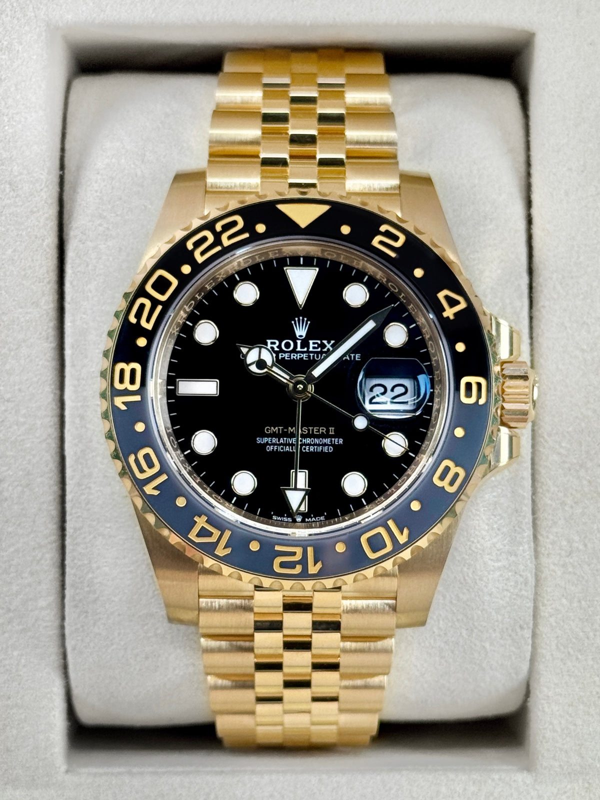 NEW 2025 Rolex GMT-Master II 40mm 126718GRNR Yellow Gold Jubilee Black Dial