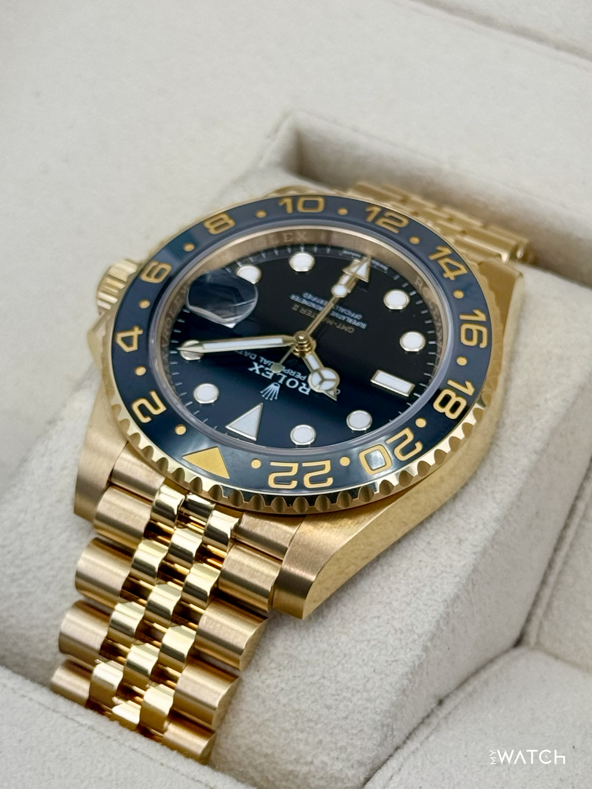 2023 Rolex GMT-Master II 40mm 126718GRNR Yellow Gold Jubilee Black Dial