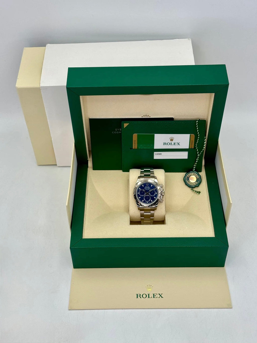 2019 Rolex Daytona 40mm 116509 White Gold Blue Dial