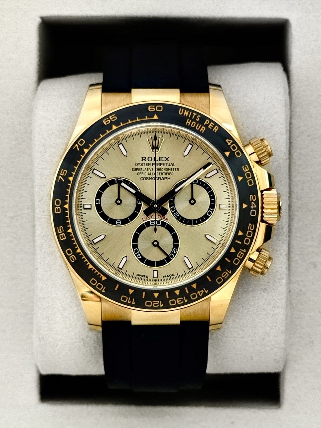 2025 Rolex Daytona 40mm 126518LN Yellow Gold Oysterflex Champagne Dial