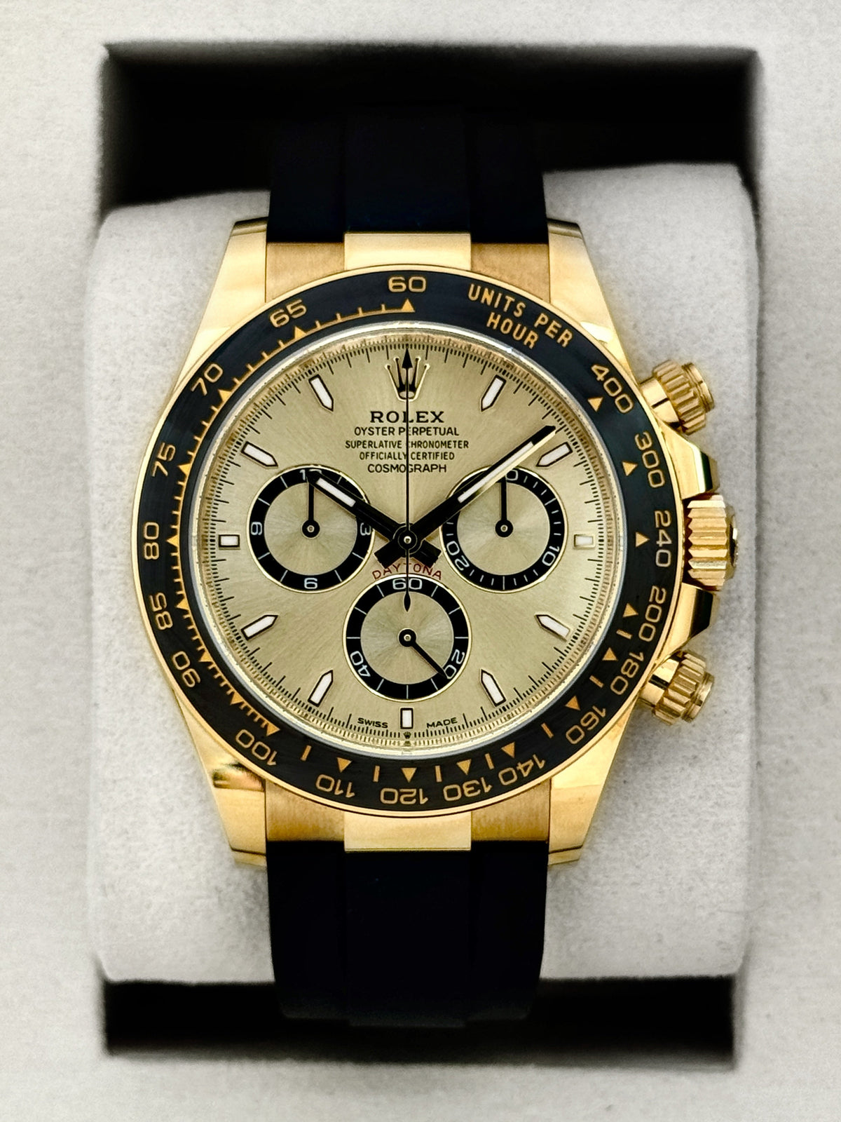 2025 Rolex Daytona 40mm 126518LN Yellow Gold Oysterflex Champagne Dial