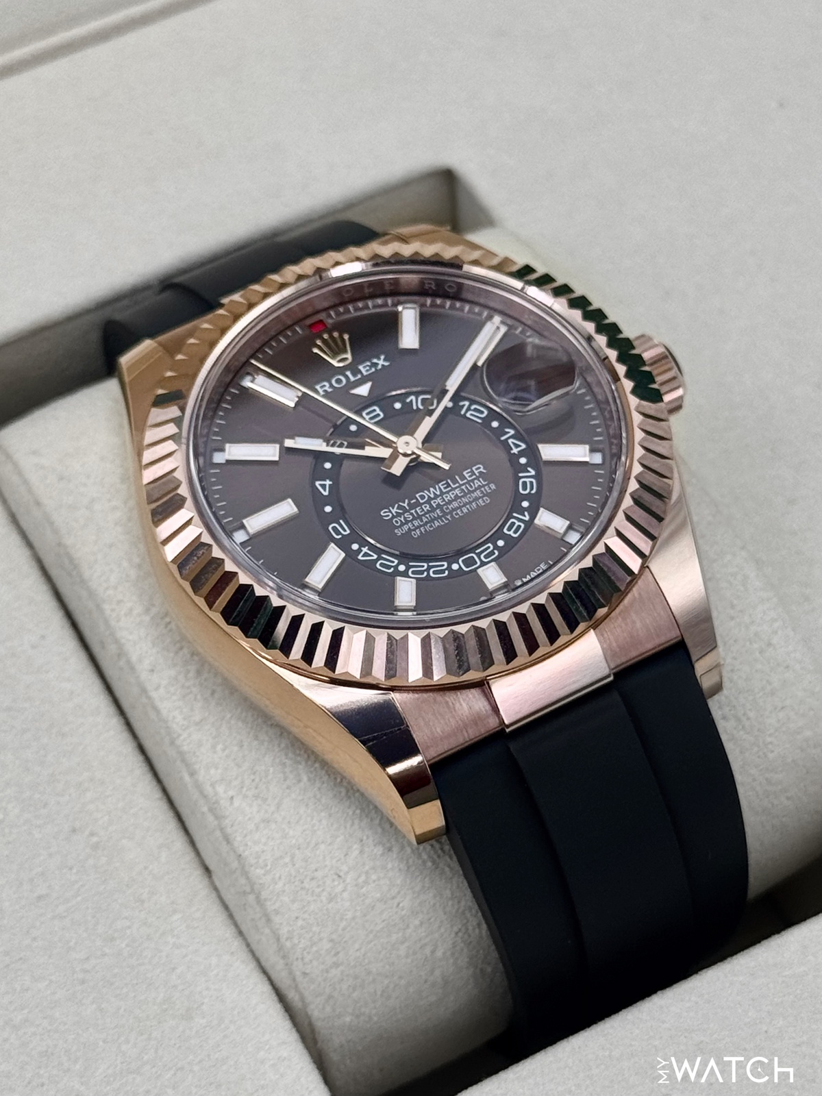 2025 Rolex Sky-Dweller 42mm 336235 Rose Gold Oysterflex Chocolate Dial