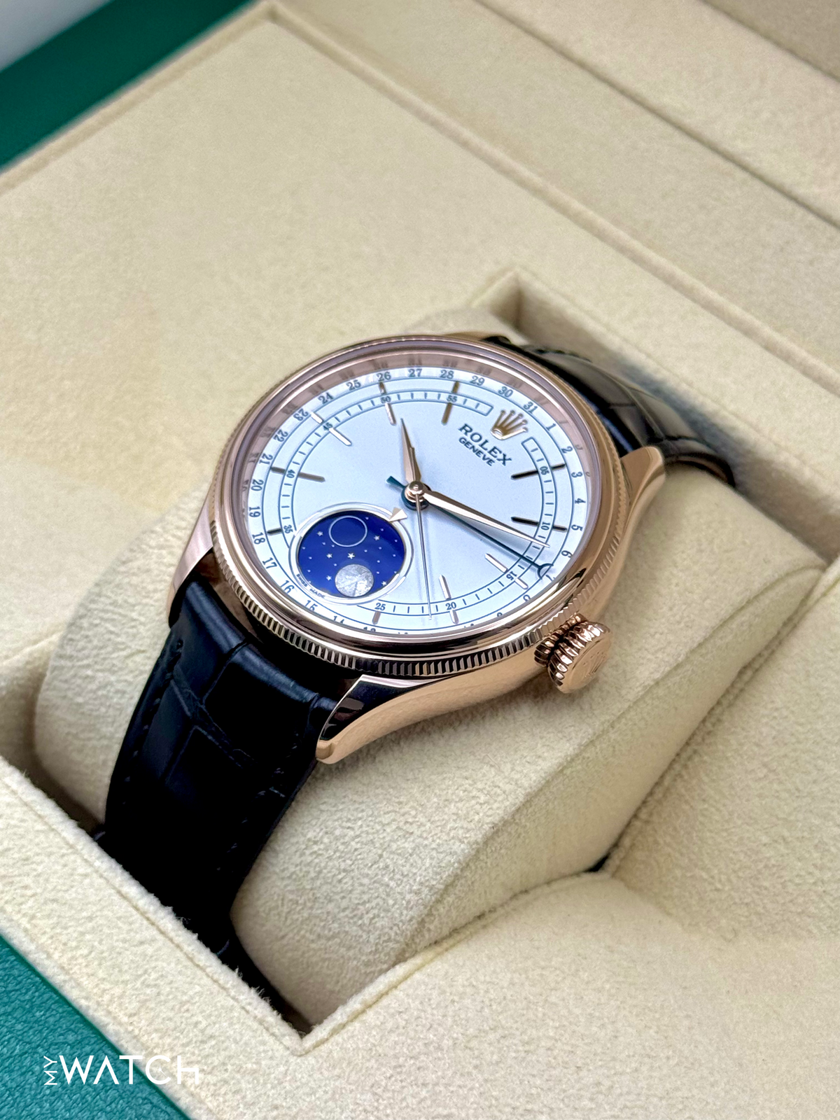 2022 Rolex Cellini Moonphase 39mm 50535 Rose Gold White Dial