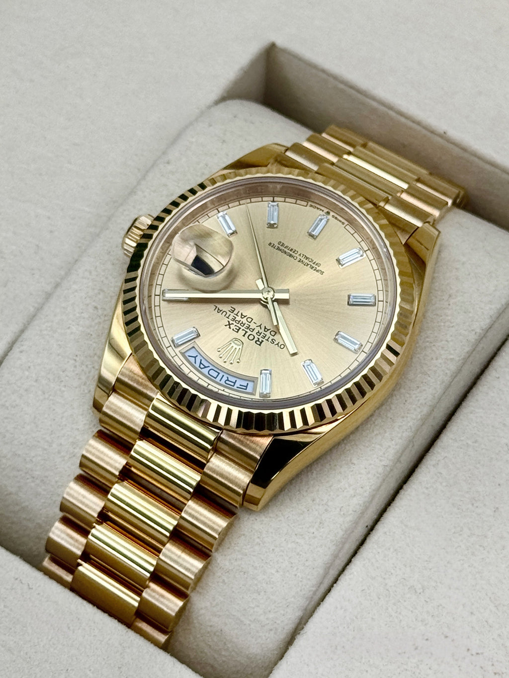 2025 Rolex Day-Date 36mm 128238 Presidential Champagne Diamond Dial