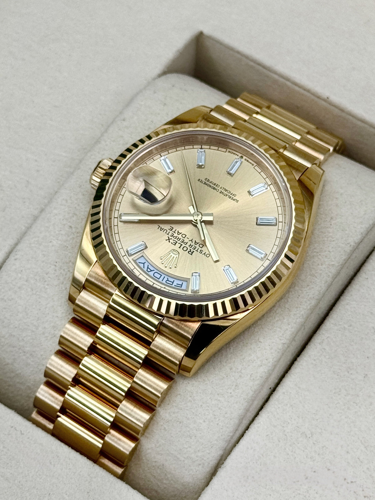 2025 Rolex Day-Date 36mm 128238 Presidential Champagne Diamond Dial