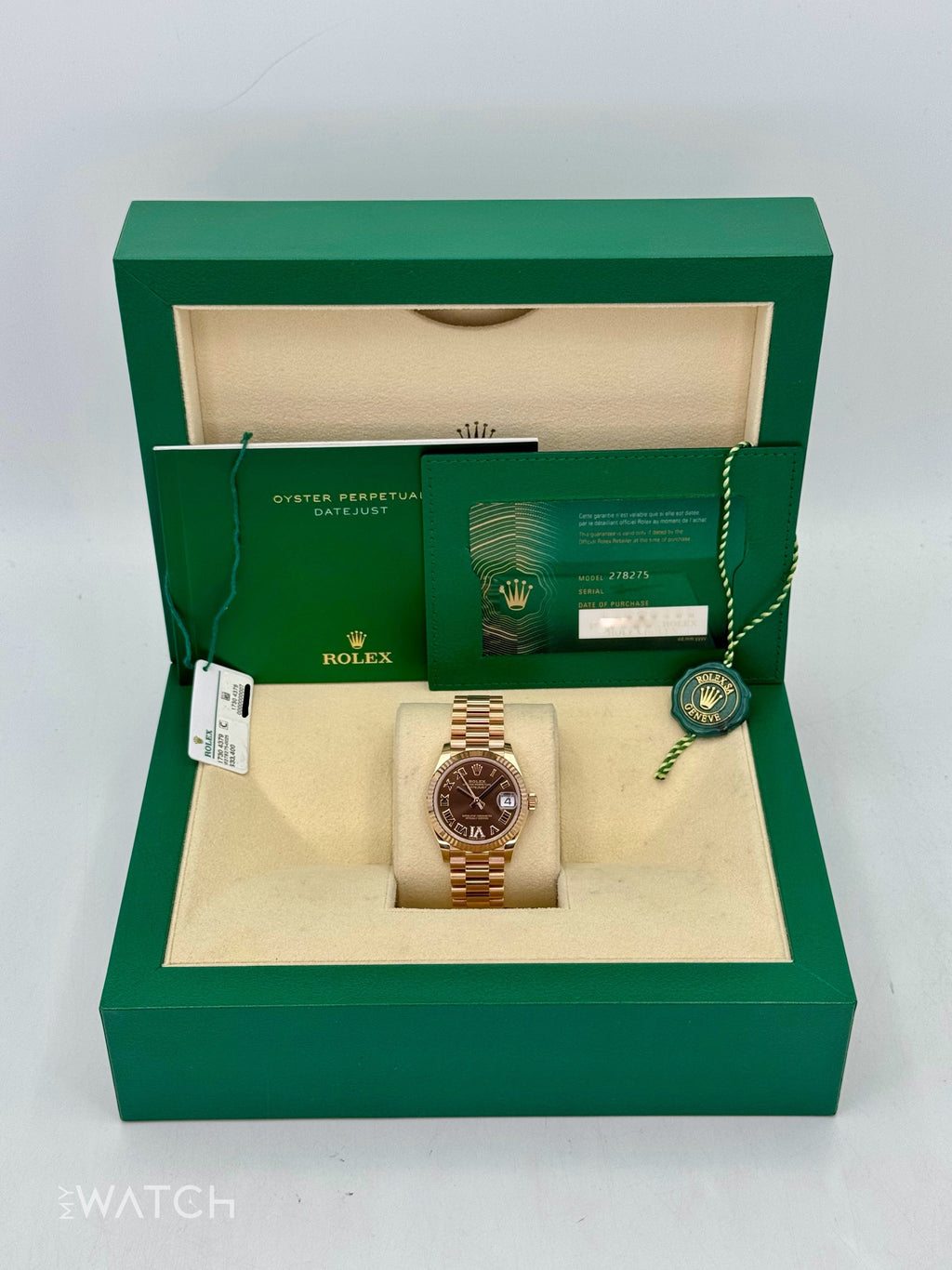 2022 Rolex Datejust 31mm 278275 Rose Gold Chocolate Diamond Dial