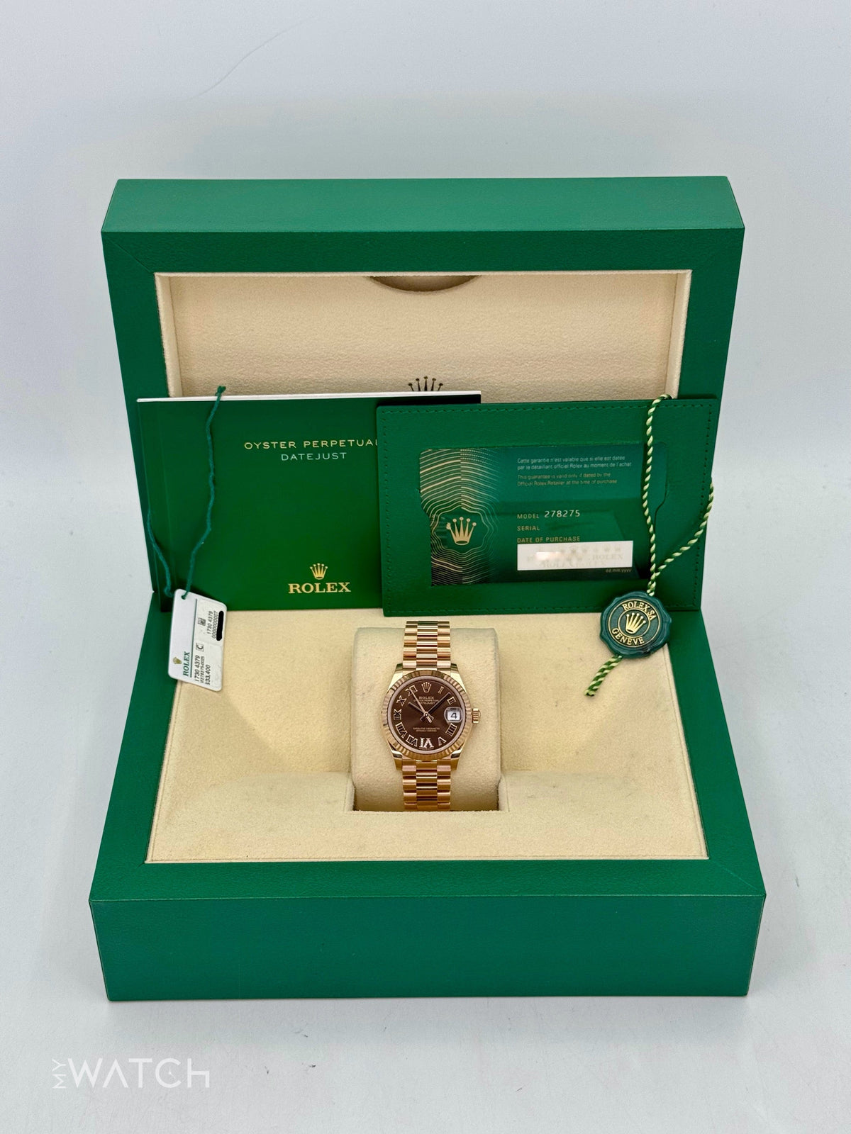 2022 Rolex Datejust 31mm 278275 Rose Gold Chocolate Diamond Dial