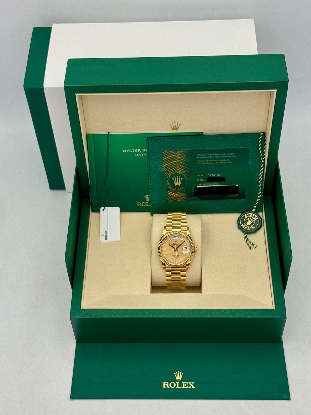 2025 Rolex Day-Date 36mm 128238 Presidential Champagne Diamond Dial