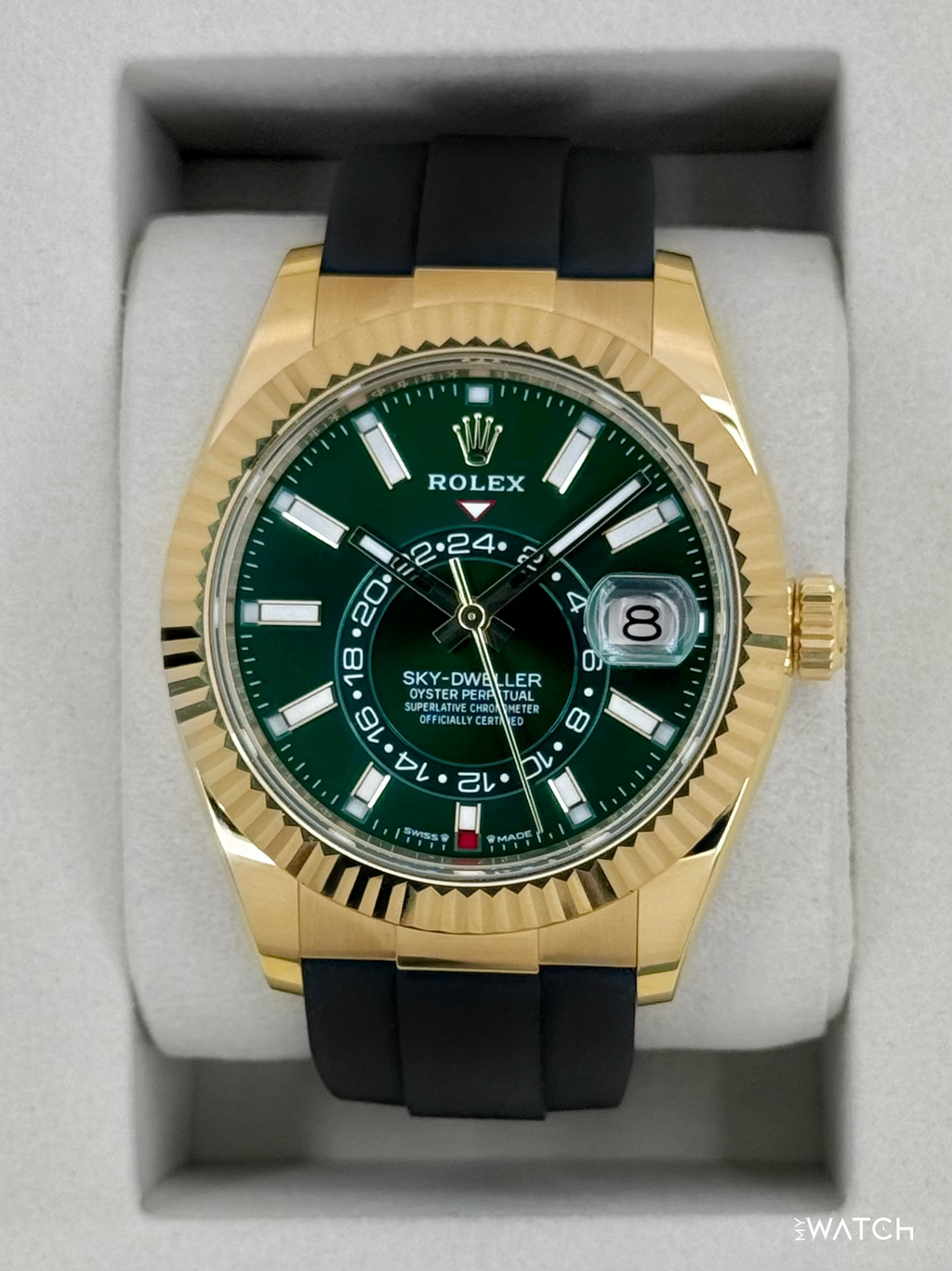 NEW 2026 Rolex Sky-Dweller 42mm 336238 Yellow Gold Oysterflex Green Dial
