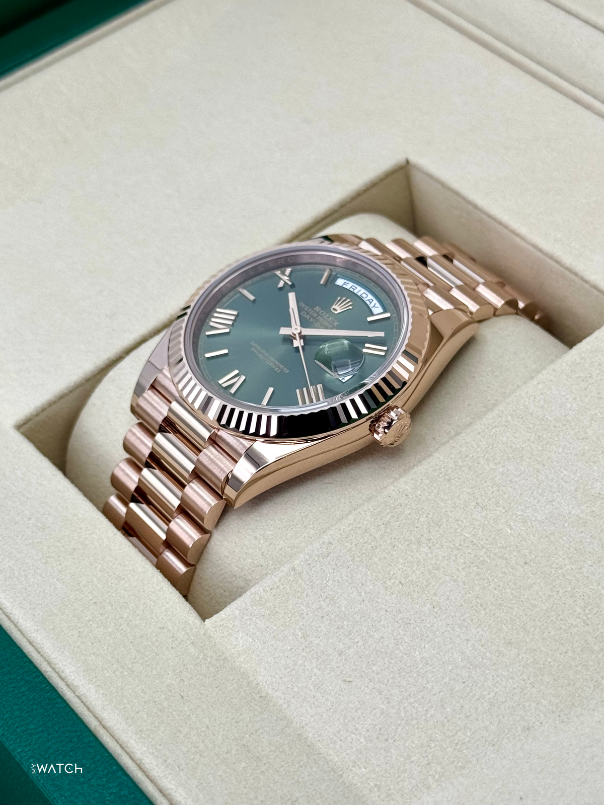 NEW 2026 Rolex Day-Date 40mm 228235 Presidential Rose Gold Olive Green Dial