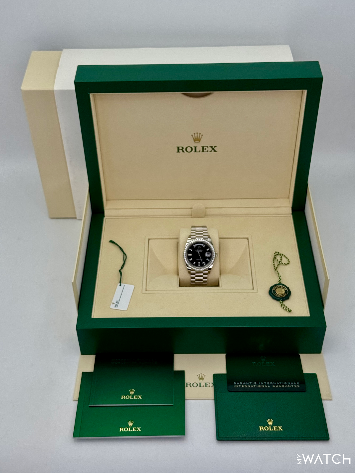 2023 Rolex Day-Date 40mm 228349RBR Presidential Black Diamond Baguette Dial