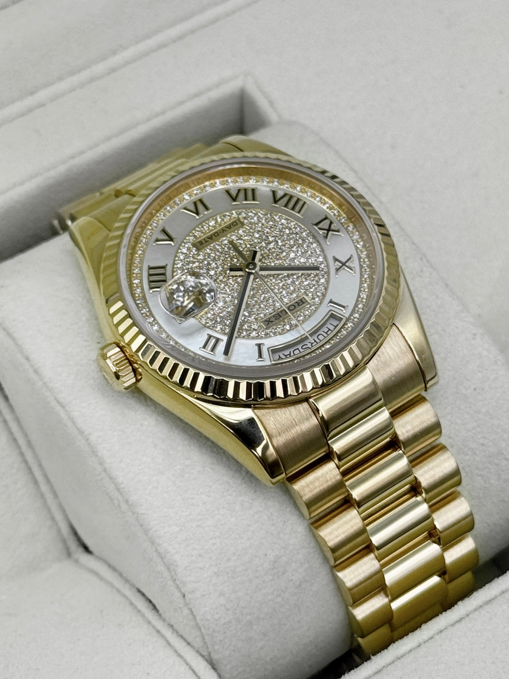 2013 Rolex Day-Date 36mm 118238 Presidential Diamond Pave Mother of Pearl Dial