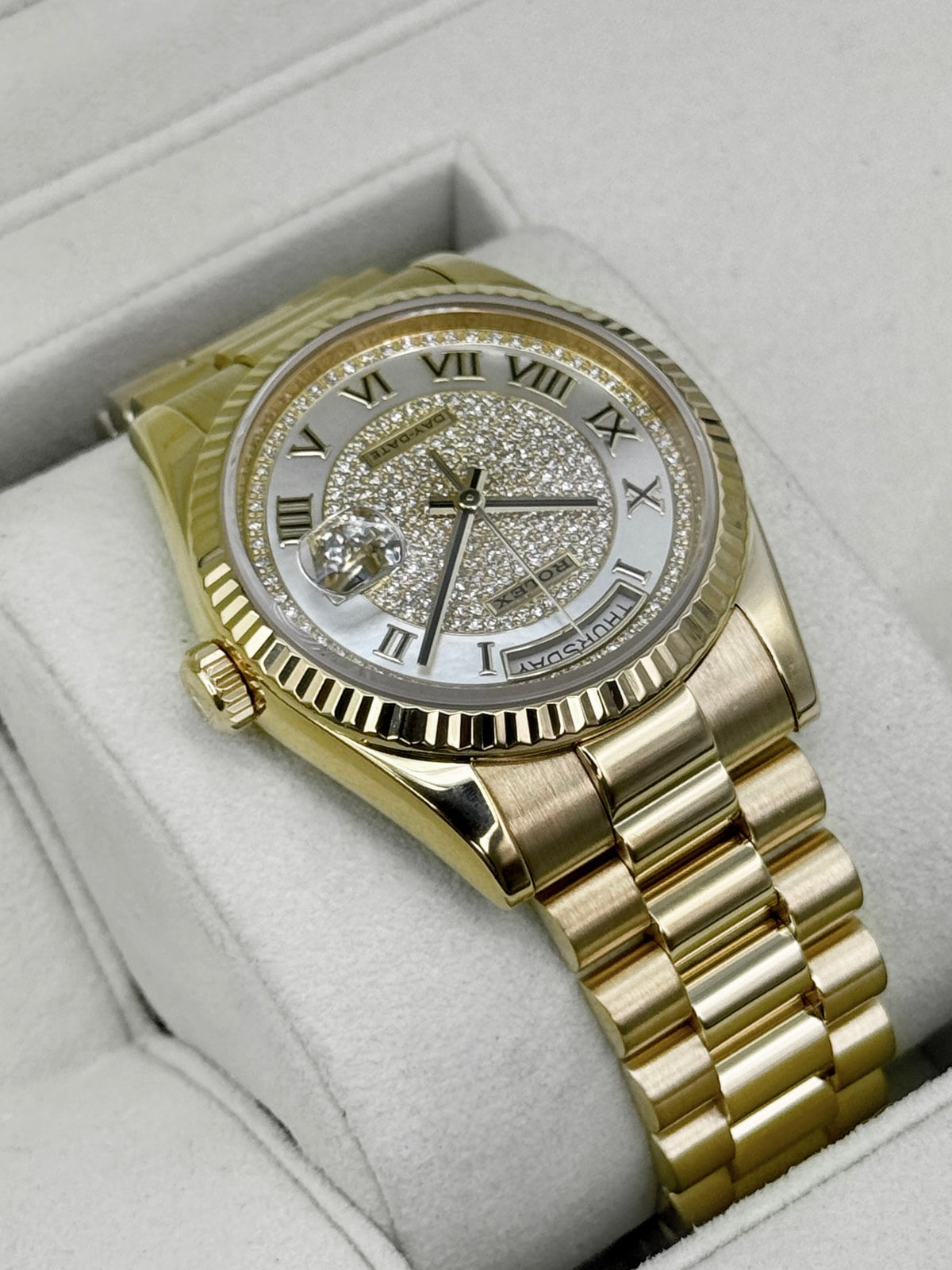 2013 Rolex Day-Date 36mm 118238 Presidential Diamond Pave Mother of Pearl Dial