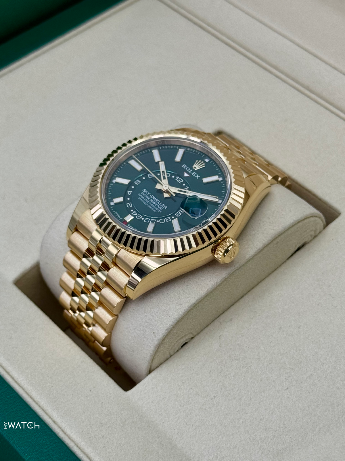 NEW 2026 Rolex Sky-Dweller 42mm 336938 Yellow Gold Jubilee Green Dial