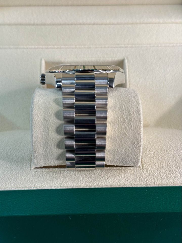 2013 Rolex Day-Date 41mm 218239 White Gold Jubilee Silver Stick Dial