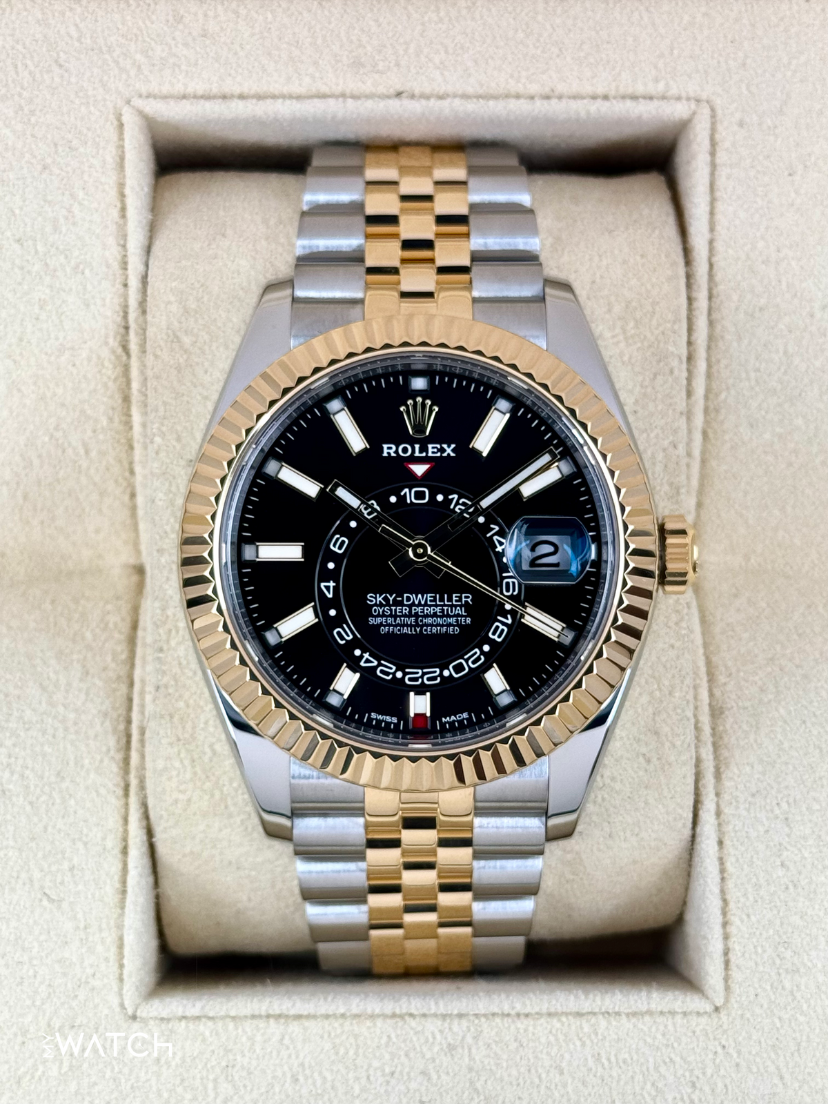 2022 Rolex Sky-Dweller 42mm 326933 Two-Tone Jubilee Black Dial