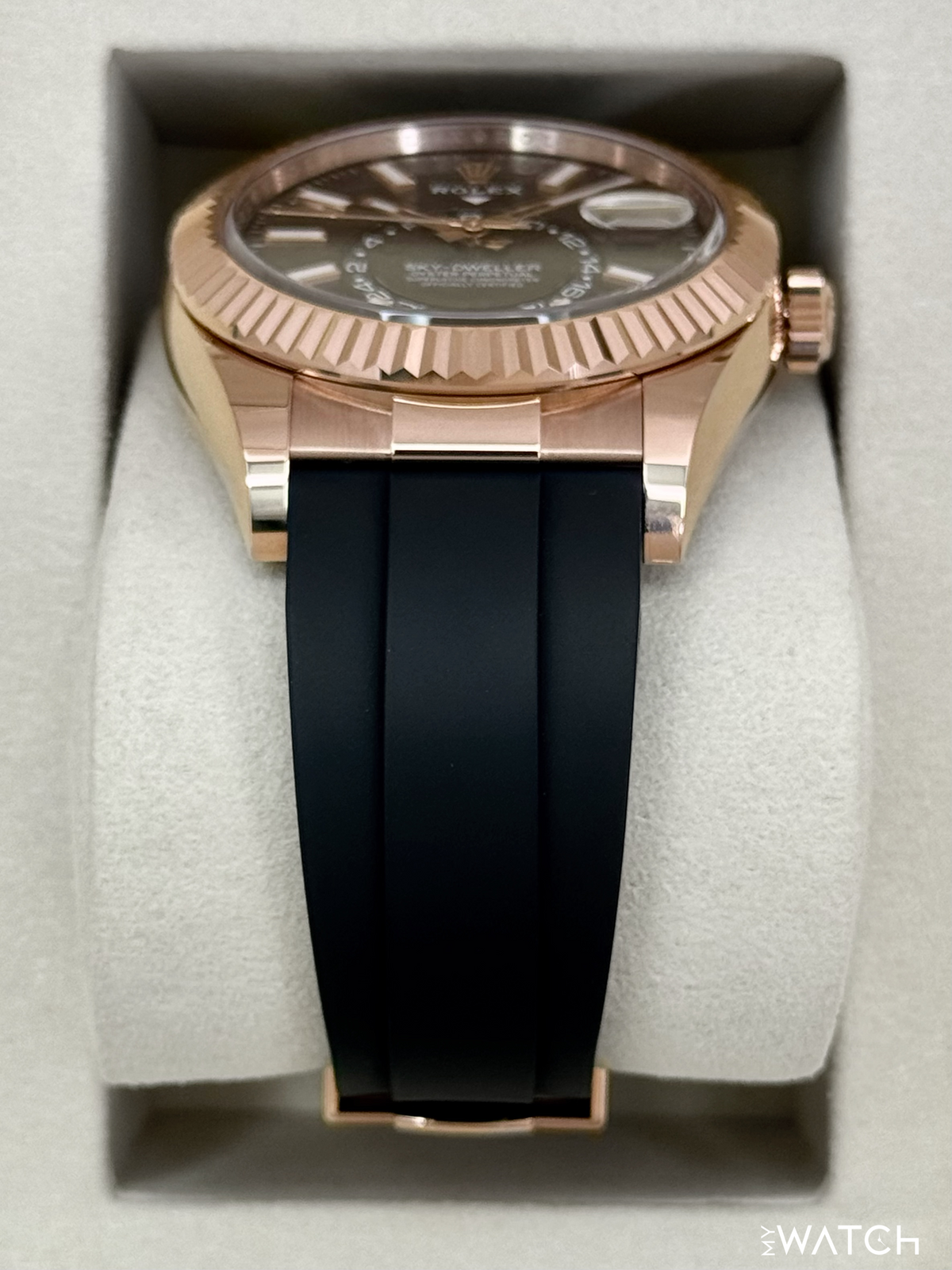 2025 Rolex Sky-Dweller 42mm 336235 Rose Gold Oysterflex Chocolate Dial