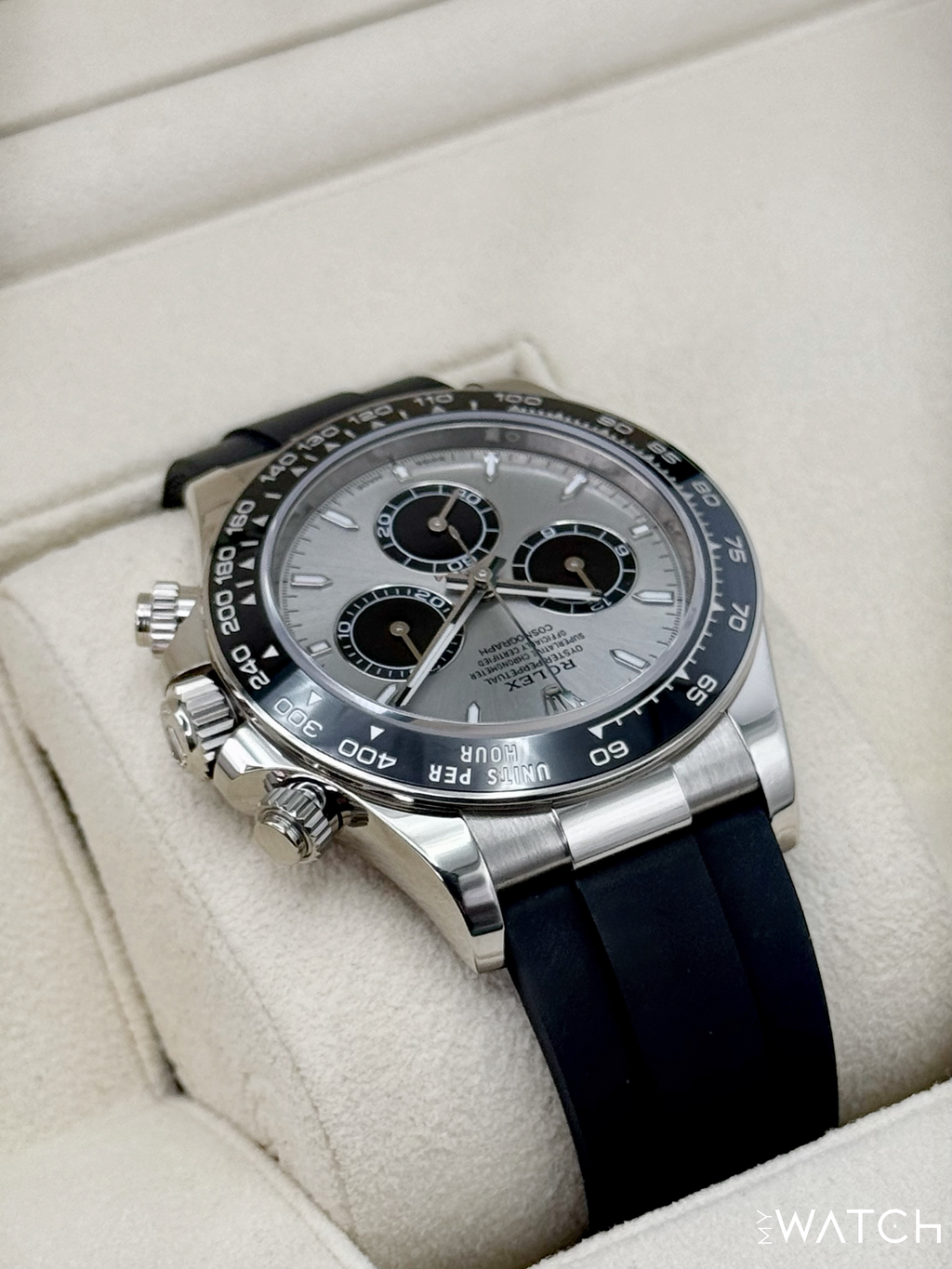 2023 Rolex Daytona 40mm 126519LN White Gold Oysterflex Silver Ghost Dial