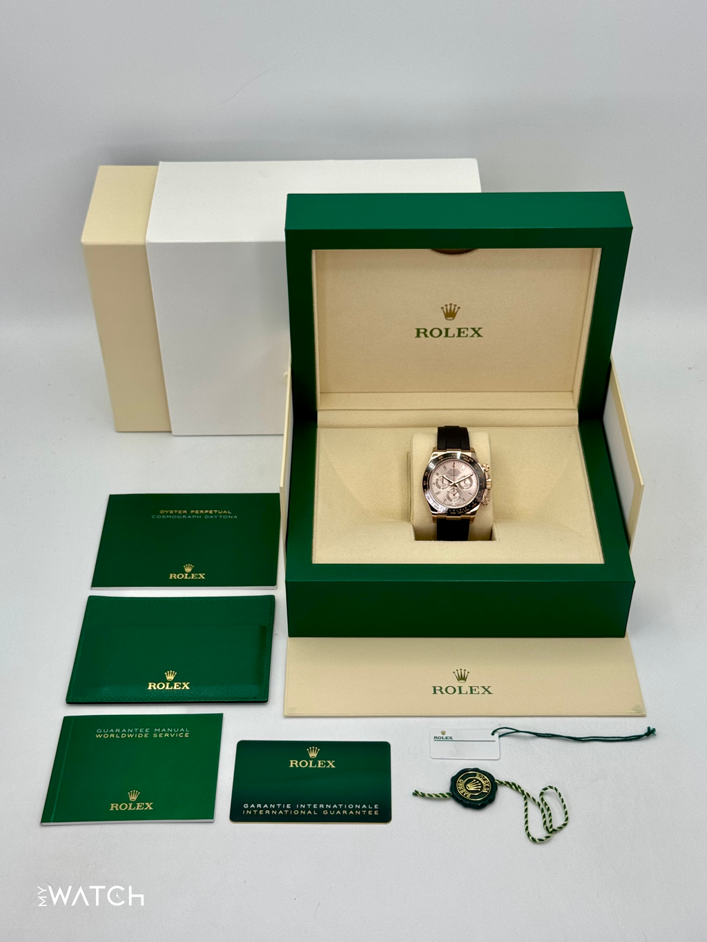 2022 Rolex Daytona 40mm 116515LN Rose Gold Oysterflex Sundust Baguette Dial