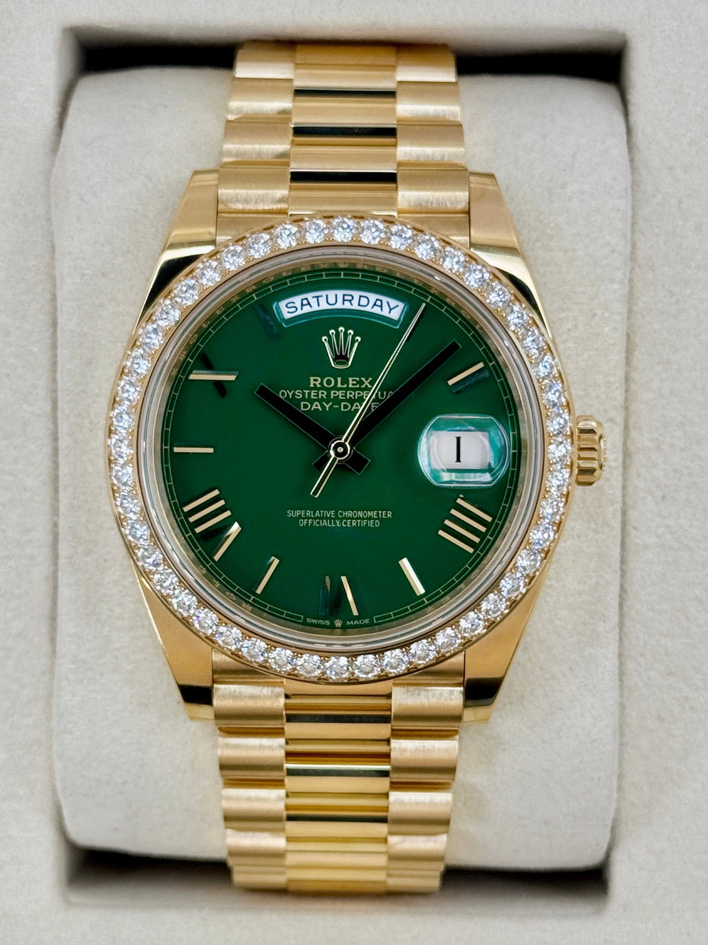 NEW 2026 Rolex Day-Date 40mm 228348RBR Presidential Green Roman Numeral Dial