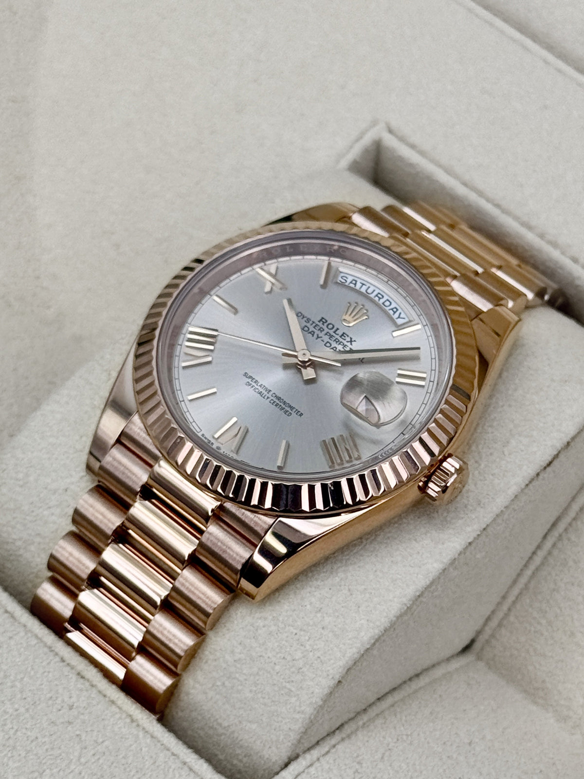 2020 Rolex Day-Date 40mm 228235 Presidential Rose Gold Sundust Dial