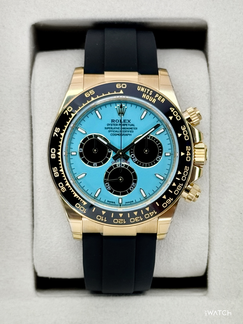 NEW 2026 Rolex Daytona 40mm 126518LN Yellow Gold Oysterflex Turquoise Dial (STICKERED)