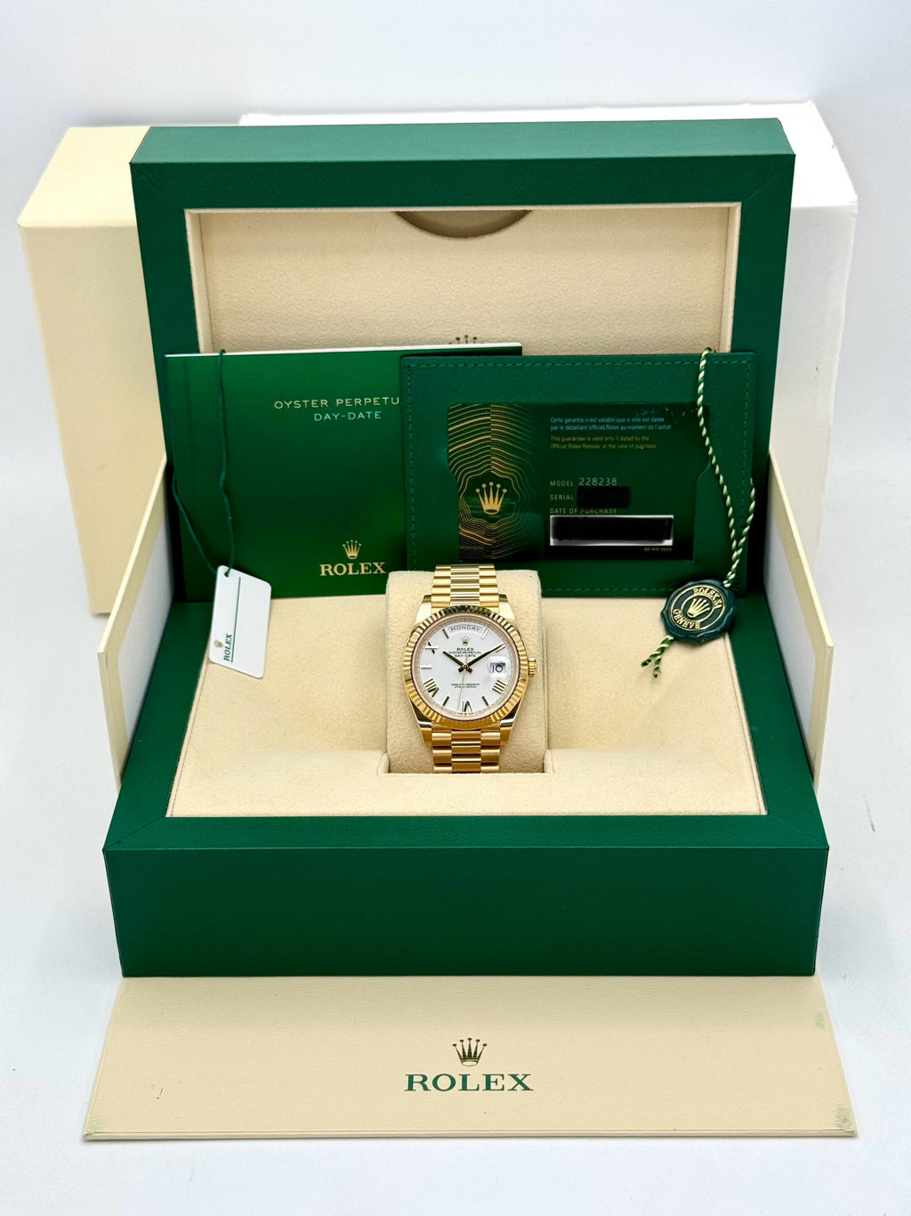 NEW 2024 Rolex Day-Date 40mm 228238 Presidential White Dial