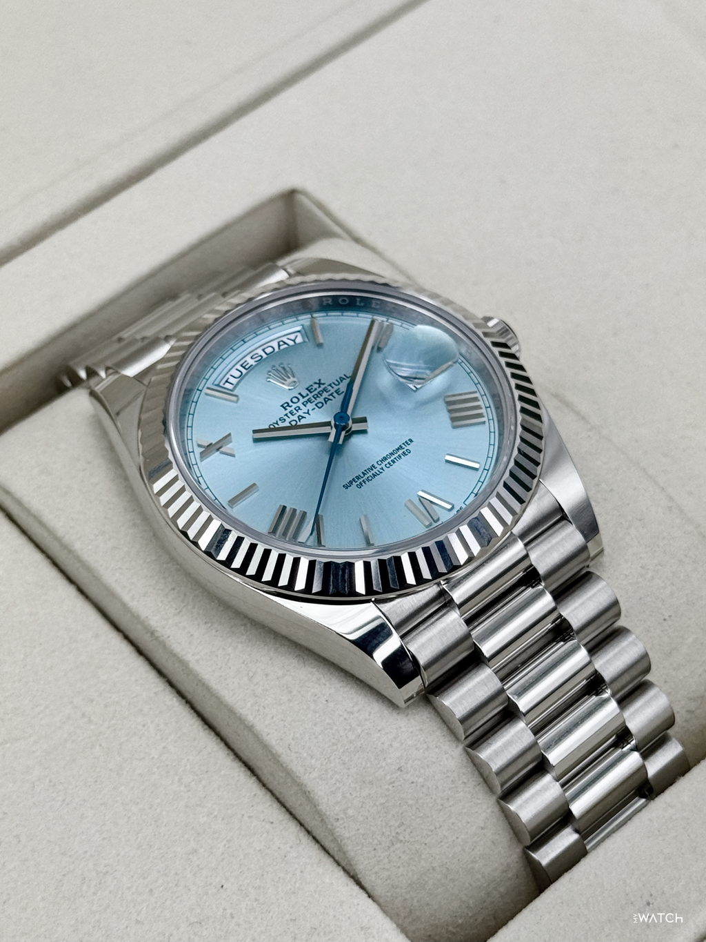 NEW 2026 Rolex Day-Date Platinum 40mm 228236 Ice Blue Roman Dial