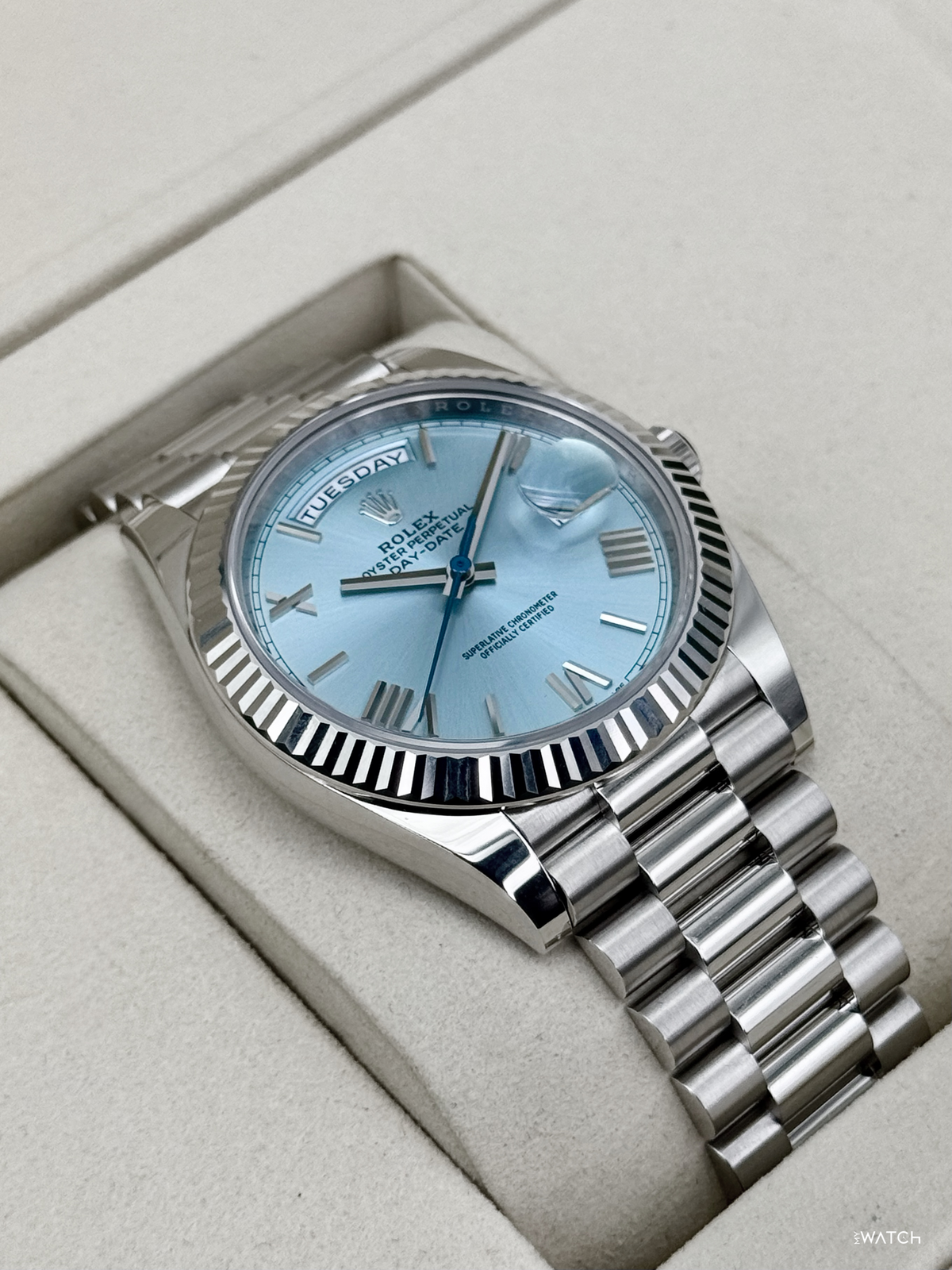 NEW 2026 Rolex Day-Date Platinum 40mm 228236 Ice Blue Roman Dial