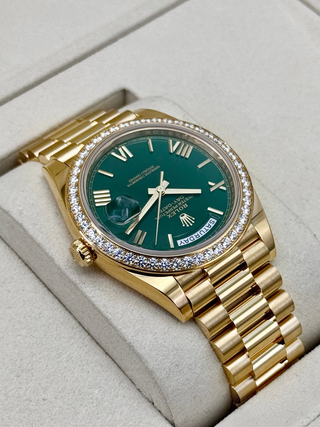 NEW 2026 Rolex Day-Date 40mm 228348RBR Presidential Green Roman Numeral Dial