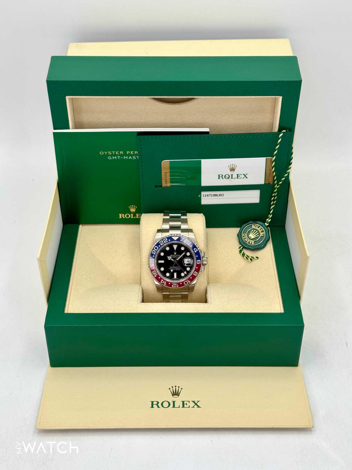 2016 Rolex GMT-Master II "Pepsi" 40mm 116719BLRO White Gold Black Dial