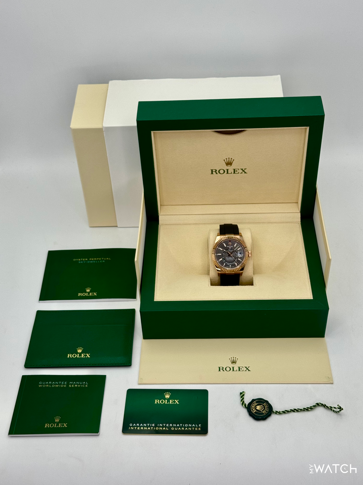 2025 Rolex Sky-Dweller 336235 Rose Gold Oysterflex Rhodium Dial