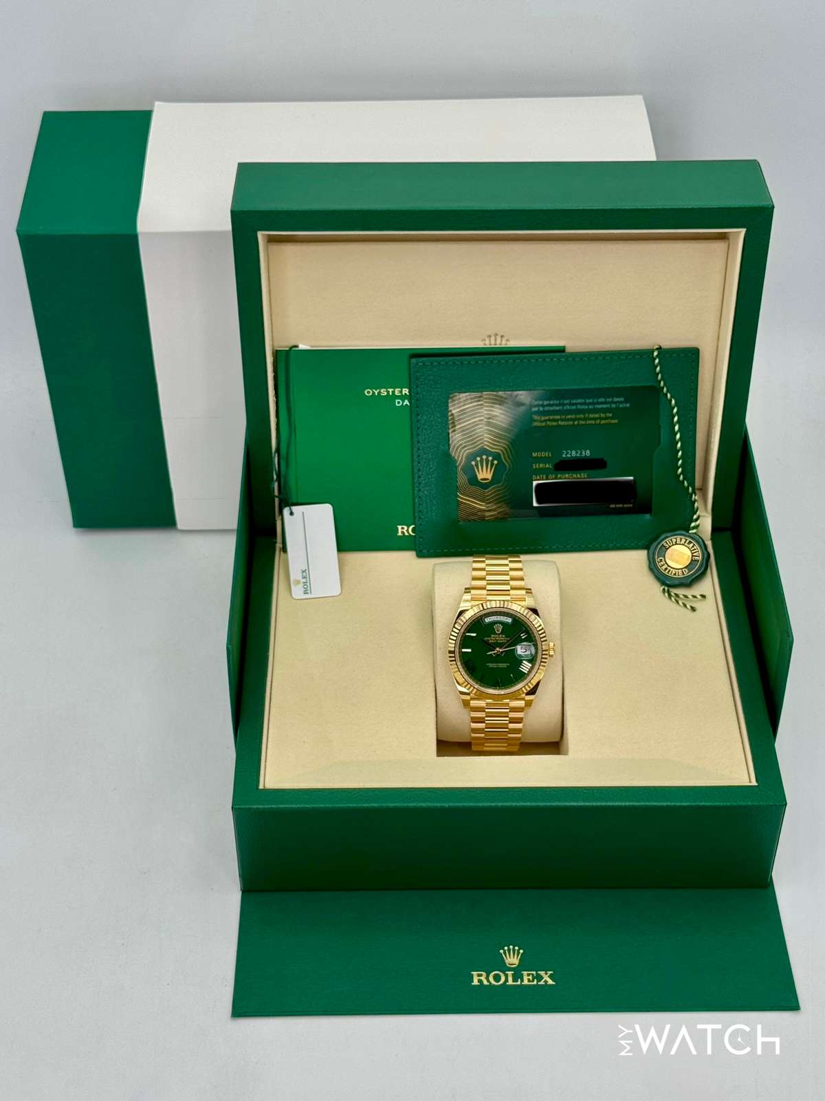 2025 Rolex Day-Date 40mm 228238 Presidential Yellow Gold Green Dial