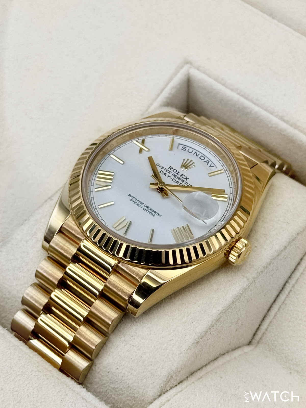 2021 Rolex Day-Date 40mm 228238 Presidential Roman Numeral White Dial