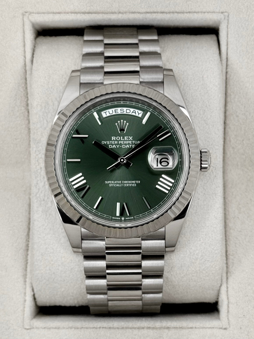 2023 Rolex Day-Date 40mm 228239 White Gold Olive Dial