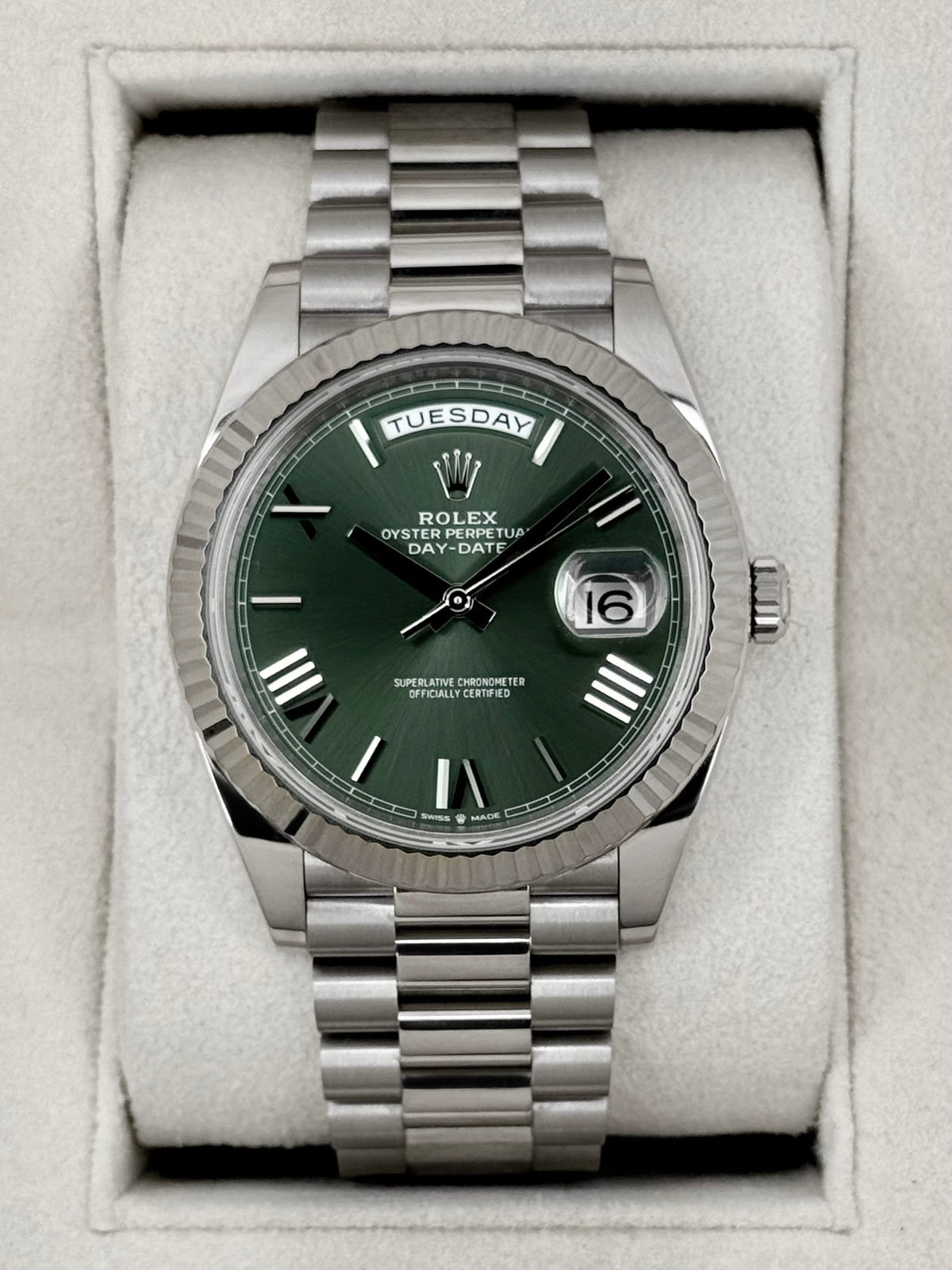 2023 Rolex Day-Date 40mm 228239 White Gold Olive Dial
