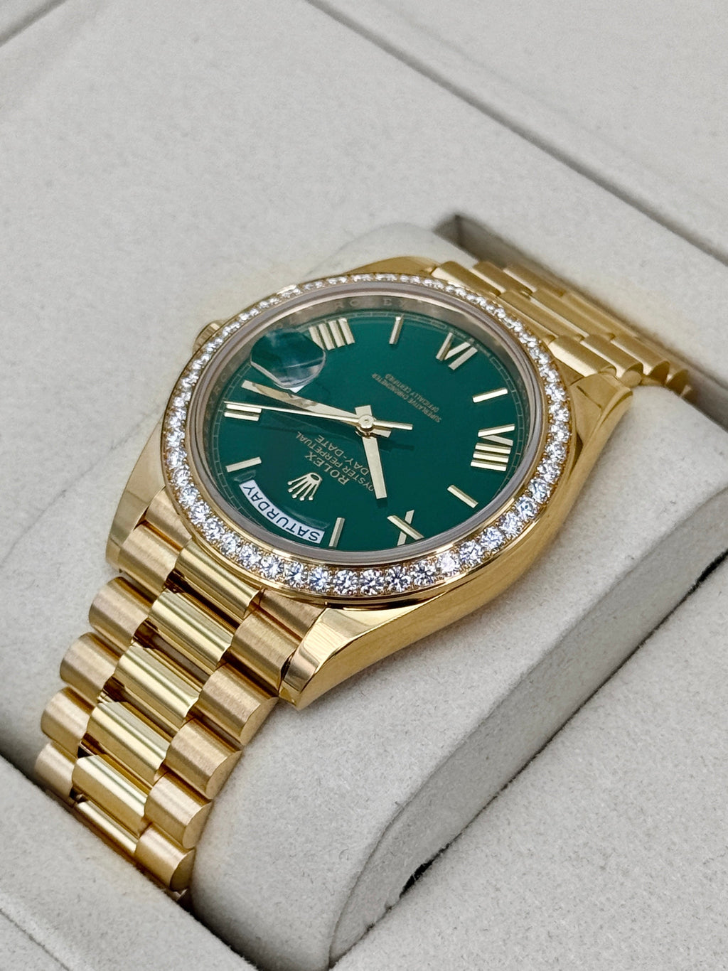 NEW 2026 Rolex Day-Date 40mm 228348RBR Presidential Green Roman Numeral Dial