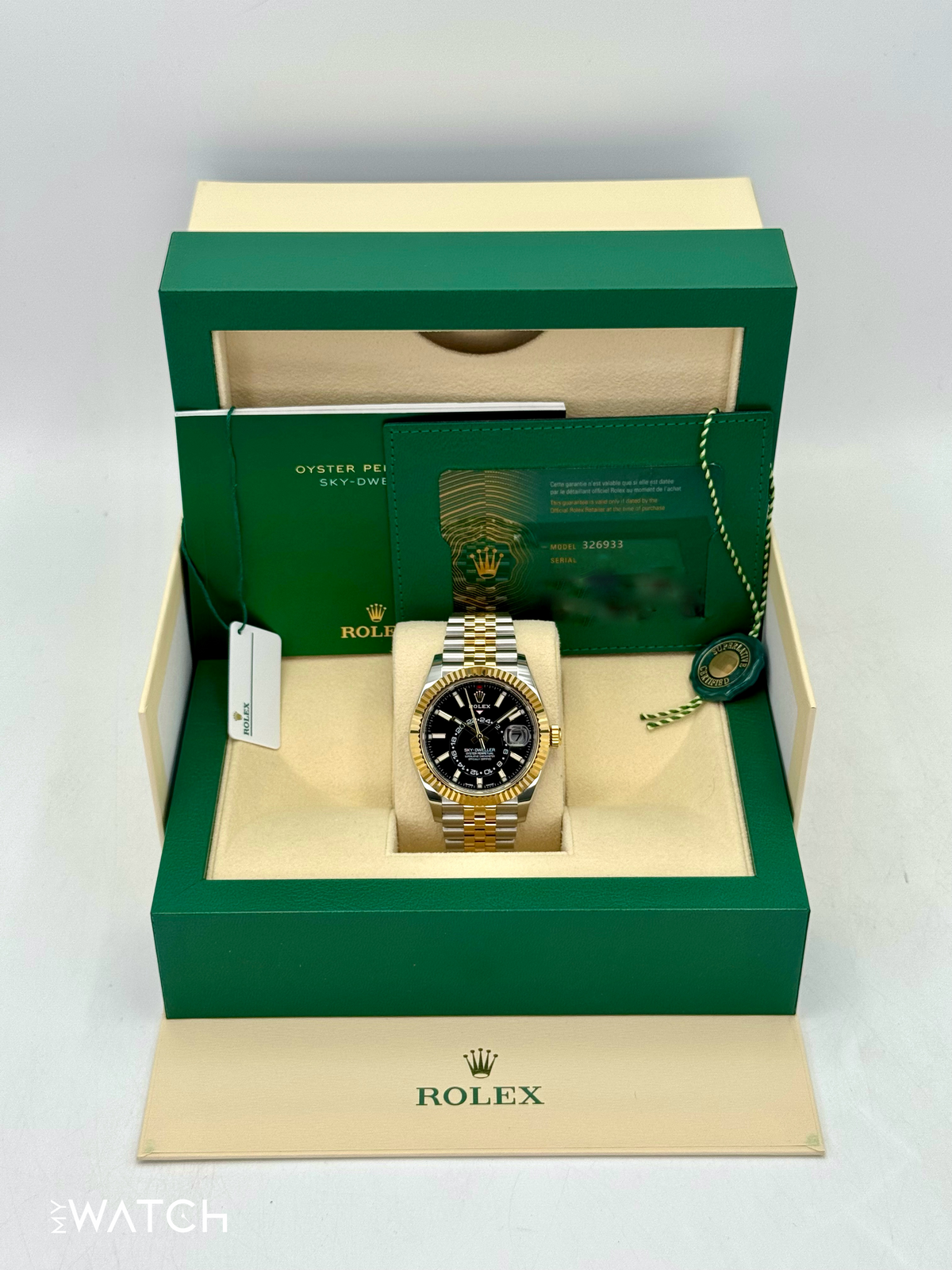 2023 Rolex Sky-Dweller 42mm 326933 Two-Tone Jubilee Black Dial