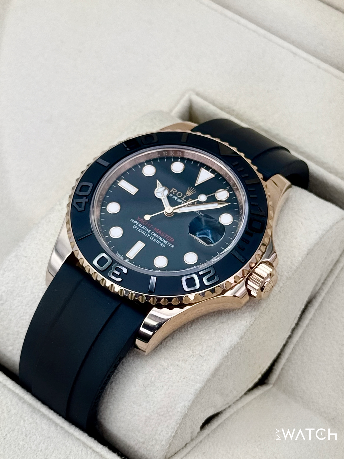 2023 Rolex Yacht-Master 40mm 126655 Rose Gold Oysterflex Black Dial